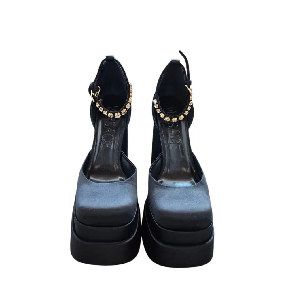 NWOB VERSACE 159MM Embellished Satin  Platform Shoes Heels